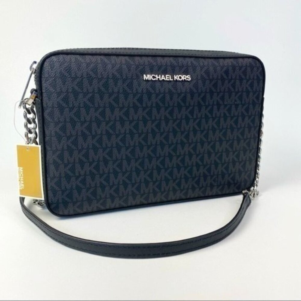 Michael Kors Large Jet set Crossbody Bag in Black Signature MK Print - Picture 2 of 8